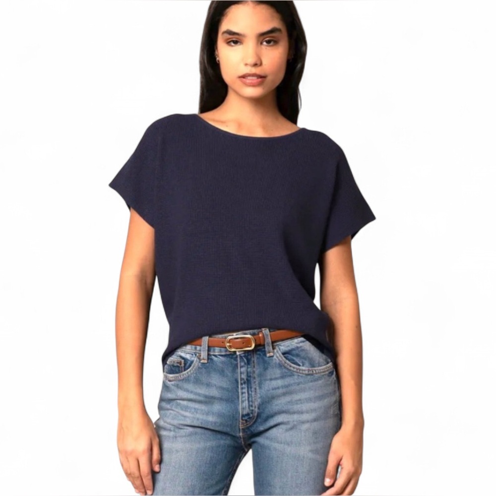 Cyrus‎ Black Short Sleeve Waffle Dolman